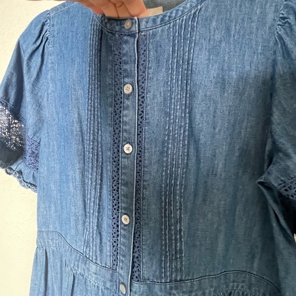 Gap x LoveShackFancy Chambray Tiered Midi Dress Size L Blue Button Down - Picture 6 of 16